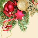 Christmas pines and ornaments background