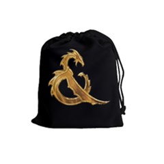 Large Gold & on Black - Drawstring Pouch (Large)