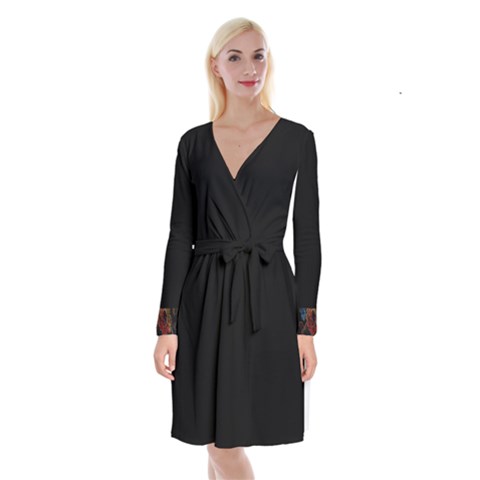 Long Sleeve Velvet Front Wrap Dress 