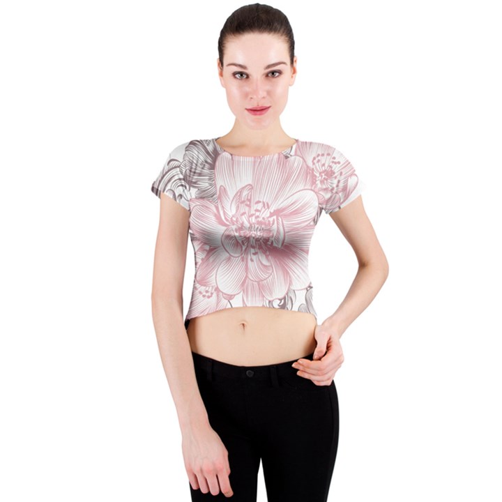 Flower Print Crew Neck Crop Top