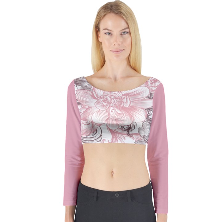 Flower Print Long Sleeve Crop Top