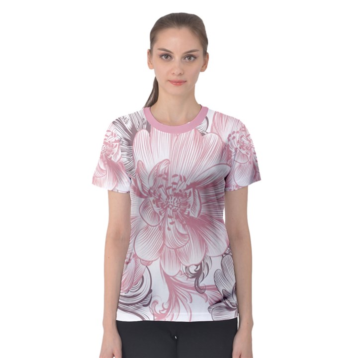 Flower Print Women s Sport Mesh Tee