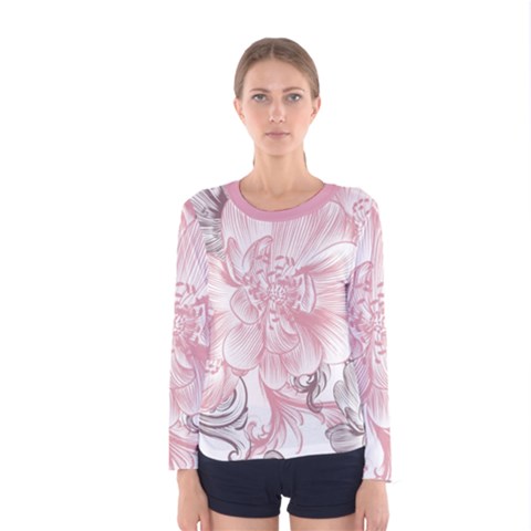 Flower Print Women s Long Sleeve Tee by jmcdesigns