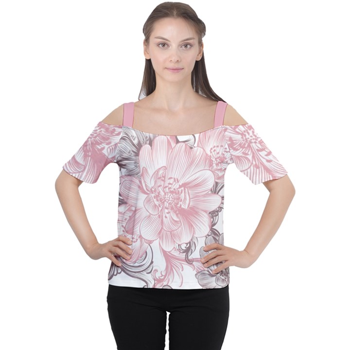 Flower Print Cutout Shoulder Tee