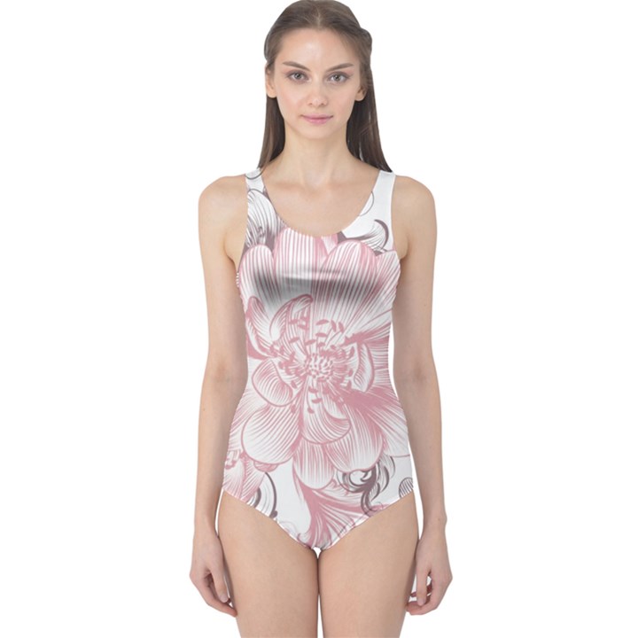 Flower Print One Piece Swimsuit