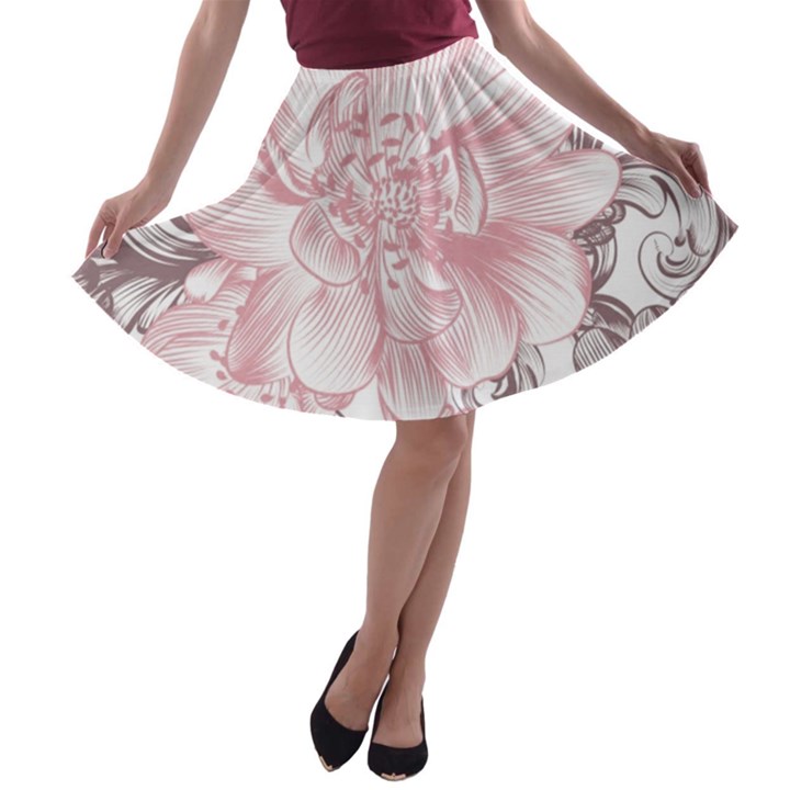 Flower Print A-line Skater Skirt