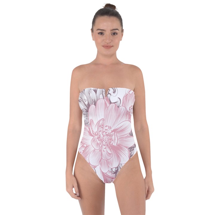 Flower Print Tie Back One Piece Swimsuit