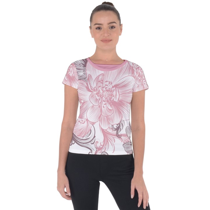 Flower Print Short Sleeve Sports Top 