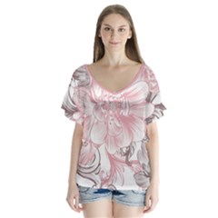 Flower Print V-neck Flutter Sleeve Top by jmcdesigns