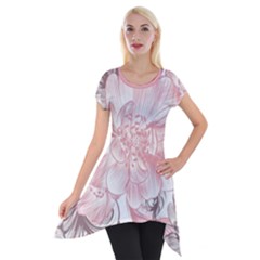 Flower Print Short Sleeve Side Drop Tunic by jmcdesigns