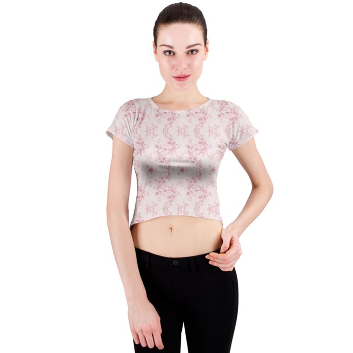 Small Flower Print Crew Neck Crop Top