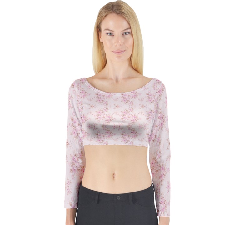 Small Flower Print Long Sleeve Crop Top