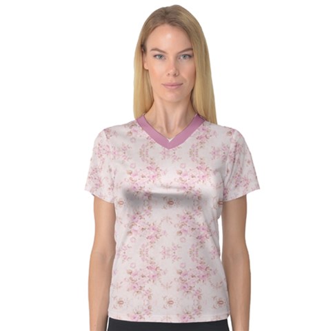 Small Flower Print V-neck Sport Mesh Tee by jmcdesigns