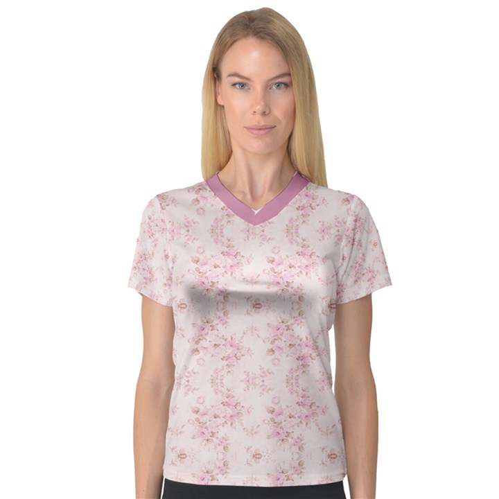 Small Flower Print V-Neck Sport Mesh Tee