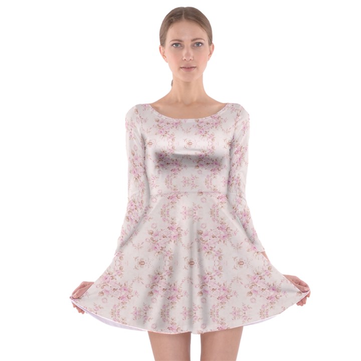 Small Flower Print Long Sleeve Skater Dress