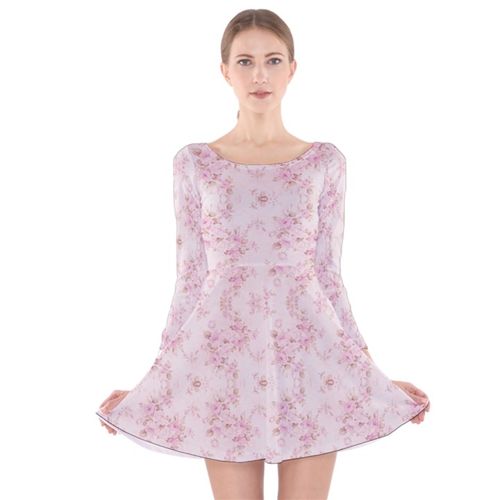 Small Flower Print Long Sleeve Velvet Skater Dress