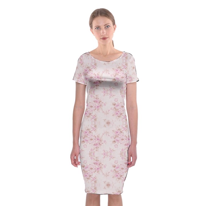 Small Flower Print Classic Short Sleeve Midi Dress