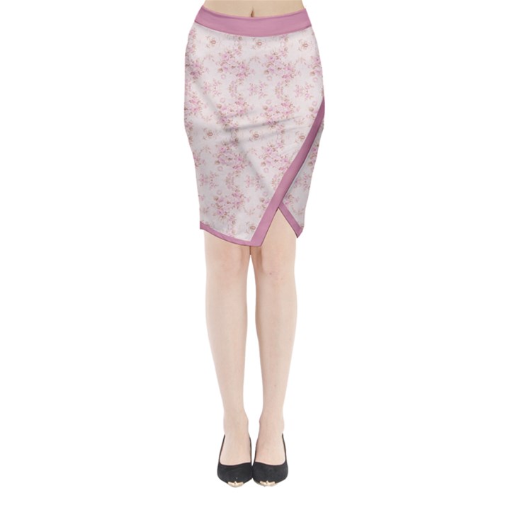 Small Flower Print Midi Wrap Pencil Skirt