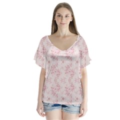 Small Flower Print V-neck Flutter Sleeve Top by jmcdesigns