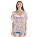 Small Flower Print V-Neck Flutter Sleeve Top View1