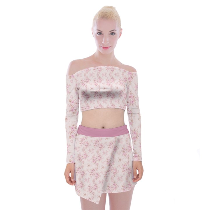 Small Flower Print Off Shoulder Top with Mini Skirt Set