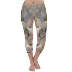 2 Flower Print Design Capri Winter Leggings  by jmcdesigns