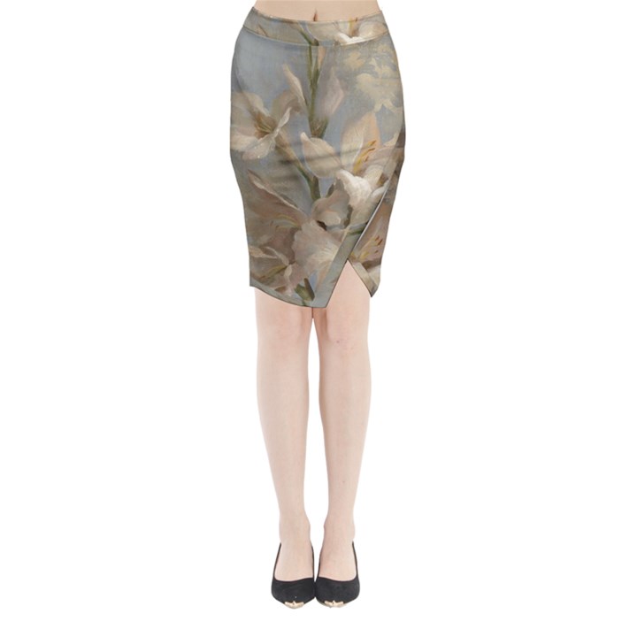 2 Flower Print Design Midi Wrap Pencil Skirt