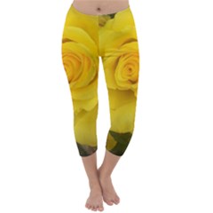 Yellow Rose Capri Winter Leggings  by glendatartist