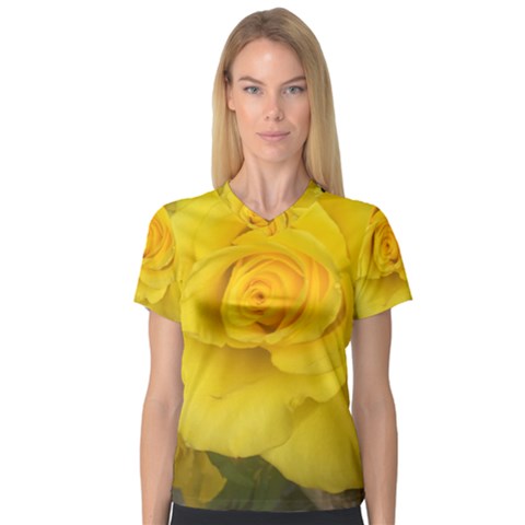 Yellow Rose V-neck Sport Mesh Tee by glendatartist