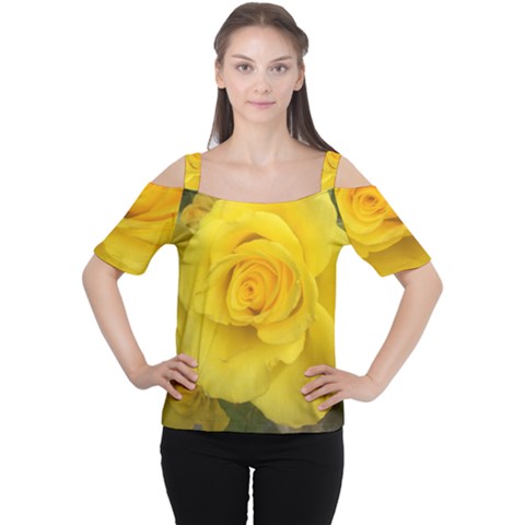 Yellow Rose Cutout Shoulder Tee by glendatartist