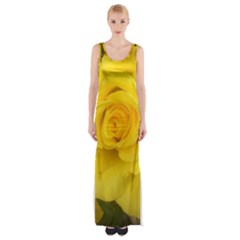 Yellow Rose Maxi Thigh Split Dress by glendatartist