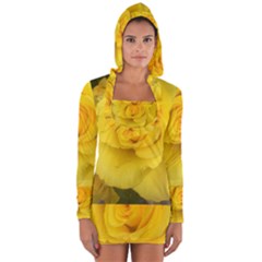 Yellow Rose Long Sleeve Hooded T-shirt by glendatartist