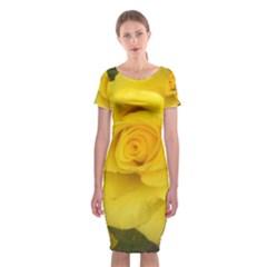 Yellow Rose Classic Short Sleeve Midi Dress by glendatartist