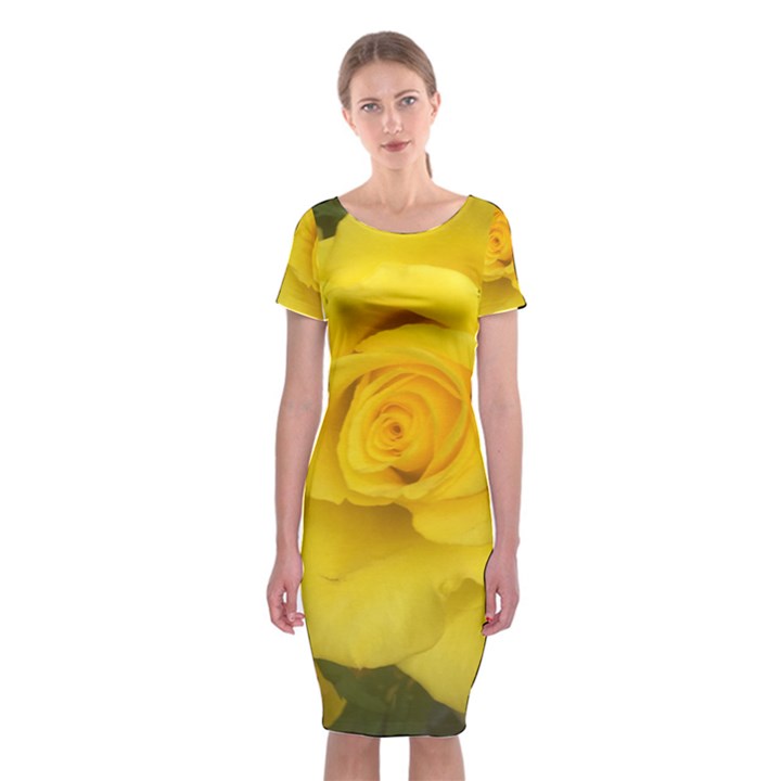 Yellow rose Classic Short Sleeve Midi Dress