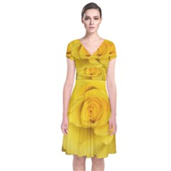 Yellow Rose Short Sleeve Front Wrap Dress by glendatartist