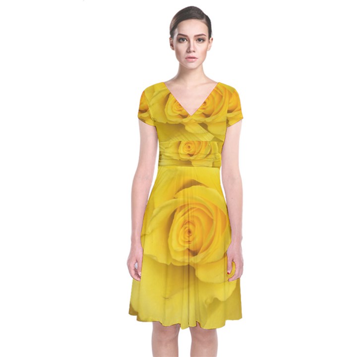 Yellow rose Short Sleeve Front Wrap Dress