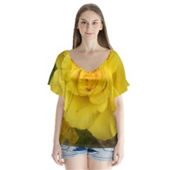 Yellow Rose V-neck Flutter Sleeve Top by glendatartist