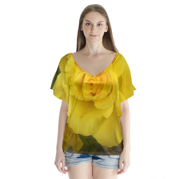 Yellow rose V-Neck Flutter Sleeve Top