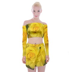 Yellow Rose Off Shoulder Top With Mini Skirt Set by glendatartist