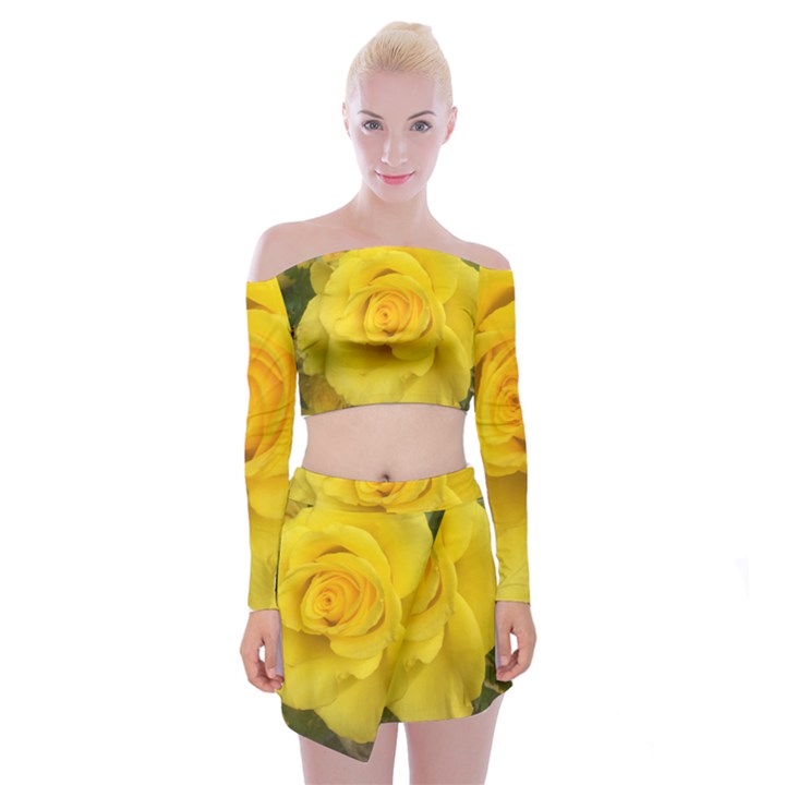 Yellow rose Off Shoulder Top with Mini Skirt Set