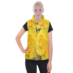 Yellow Rose Women s Button Up Puffer Vest by glendatartist