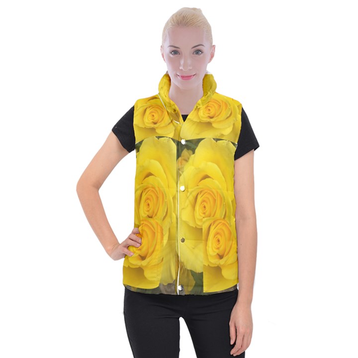 Yellow rose Women s Button Up Puffer Vest