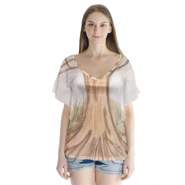 roots V-Neck Flutter Sleeve Top