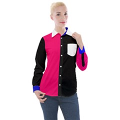 blue hot pink - Women s Long Sleeve Pocket Shirt