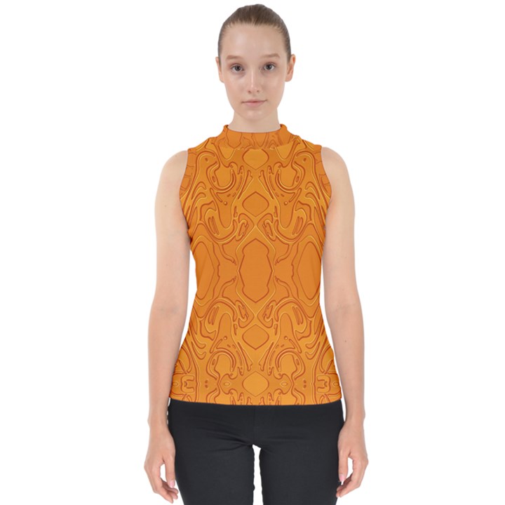 Baylien Plasma Orange Magma Mock Neck Shell Top