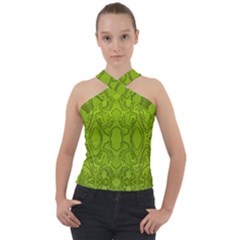 Baylien Plasma Green Cross Neck Velour Top by Bayarea51