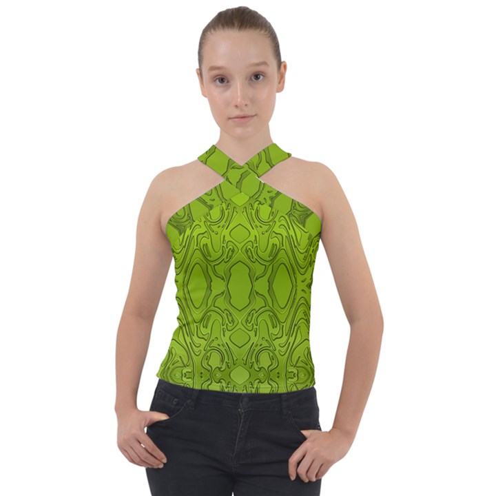 Baylien Plasma Green Cross Neck Velour Top