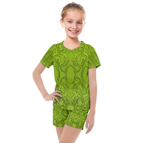 Baylien Plasma Green Kids  Mesh Tee And Shorts Set by Bayarea51