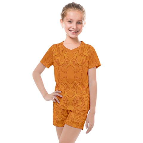 Baylien Plasma Orange Magma Kids  Mesh Tee And Shorts Set by Bayarea51