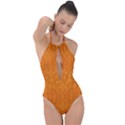 Baylien Plasma Orange Plunge Cut Halter Swimsuit View1